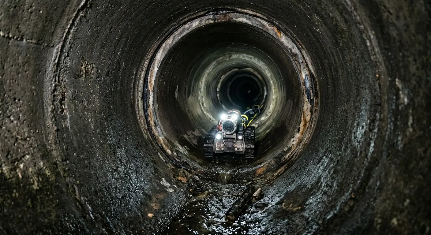 Robotic sewer camera inspecting pipe interior for Sewer Line Cleaning in Giddings
