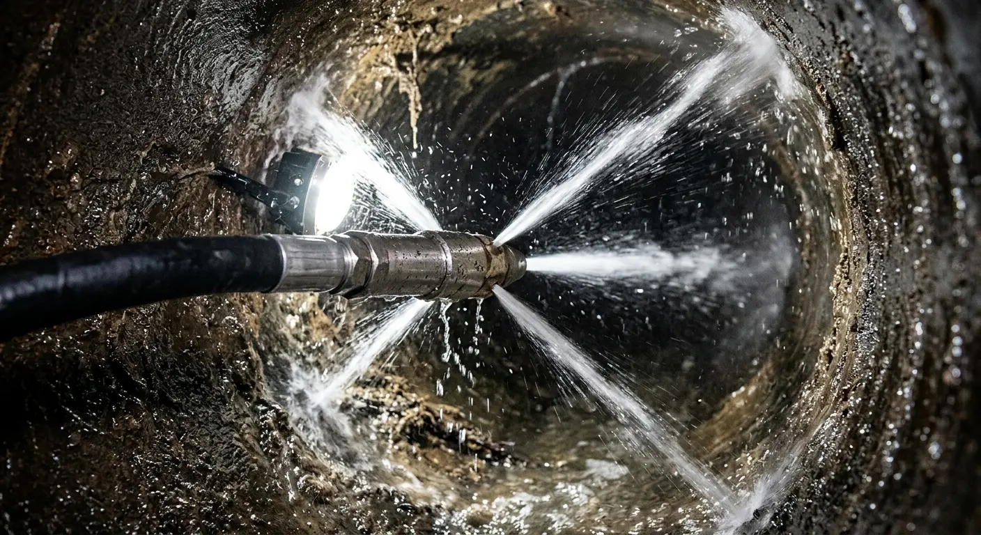 High-pressure hydro jetting nozzle cleaning sewer pipe for Storm Drain Cleaning in Giddings